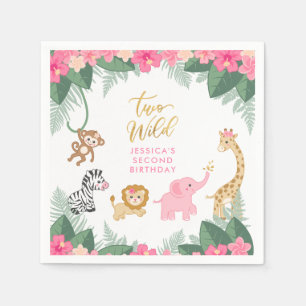 TWO WILD - Pink Safari Girl's SECOND Birthday Napkins