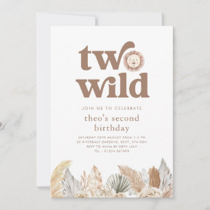 Two Wild Retro Neutral Leaves Birthday Invitation