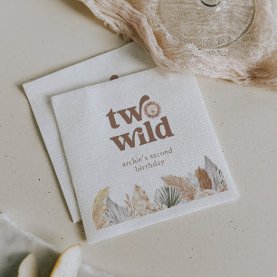 Two Wild Retro Neutral Leaves Birthday Napkins