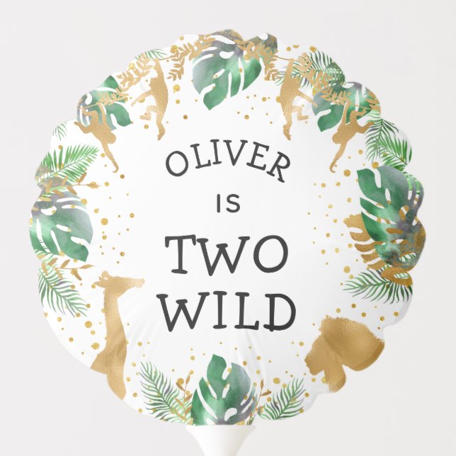 Two Wild Safari 2nd Birthday Green Gold White Balloon (Back)