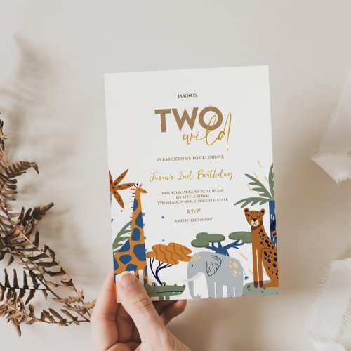 TWO Wild Safari 2nd Birthday Invitation