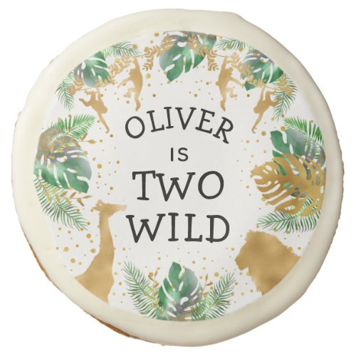 Two Wild Safari 2nd Birthday Party Green Gold Sugar Cookie