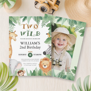 TWO WILD Safari Animal 2nd Birthday Invitation