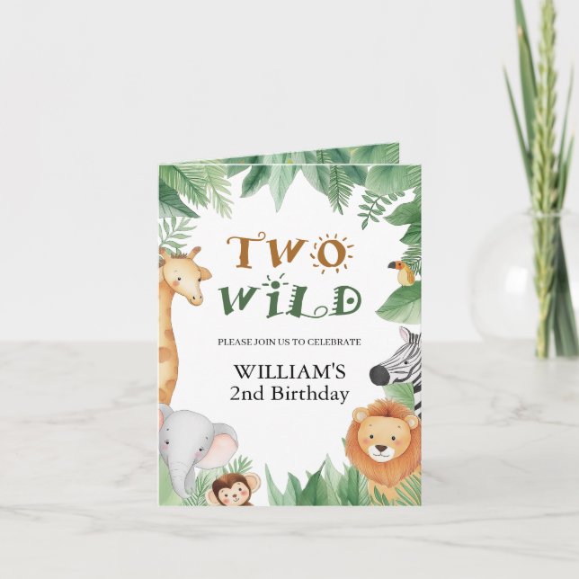TWO WILD Safari Animal 2nd Birthday Invitation (Front)