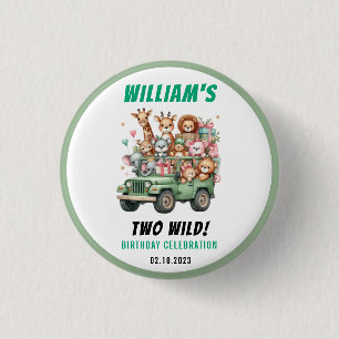 Two Wild Safari Animal 2nd Birthday Party Button