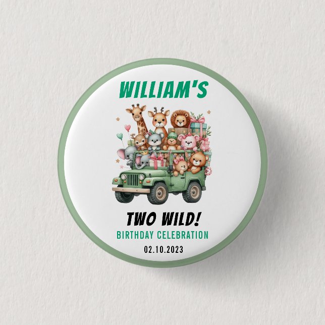 Two Wild Safari Animal 2nd Birthday Party Button (Front)