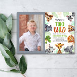 Two Wild Safari Animal Photo Child's 2nd Birthday Invitation<br><div class="desc">This cute 2nd birthday party invitation features a vertical photo and is accented with an adorable jungle animal border. The clever text reads: (Name) is two wild. The animals include: leopard,  zebra,  rhinoceros,  tiger,  crocodile,  lion,  giraffe,  elephant and wild hog.</div>