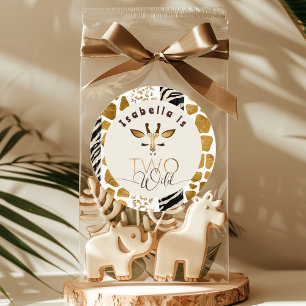 Two wild Safari animal print giraffe birthday Classic Round Sticker