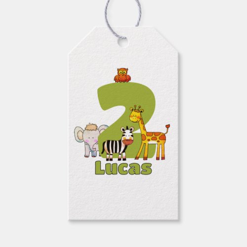 Two Wild Safari Animals 2nd Birthday Custom Name Gift Tags