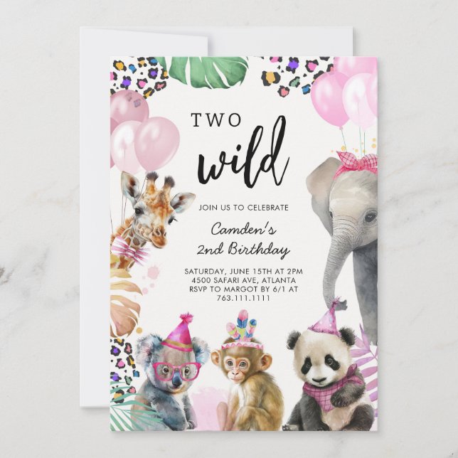 Two Wild Safari Animals 2nd Birthday Invitat Invitation (Front)