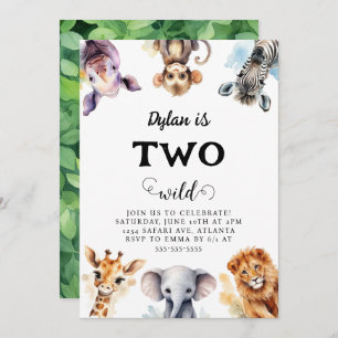 Two Wild Safari Animals 2nd Birthday Invitation