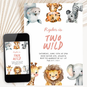 Two Wild Safari Animals 2nd Birthday Invitation
