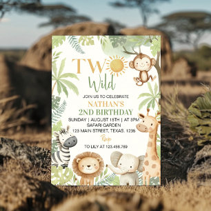 Two Wild Safari Animals 2nd Birthday Invitation