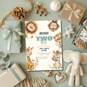 Two Wild Safari Animals 2nd Birthday Invitation