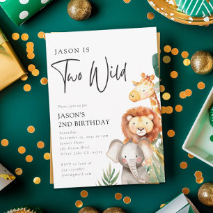 Two Wild Safari Animals 2nd Birthday Invitation