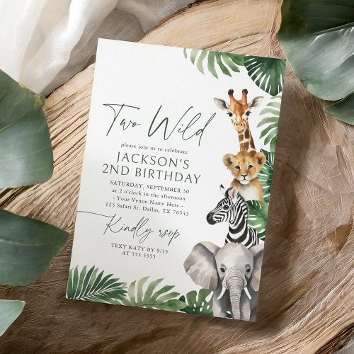 Two Wild Safari Animals 2nd Birthday Invitation