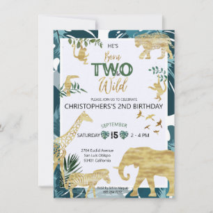 Two Wild Safari Animals 2nd Birthday Invitation