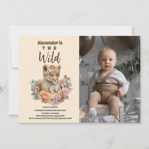 Two Wild Safari Animals 2nd Birthday Invitation