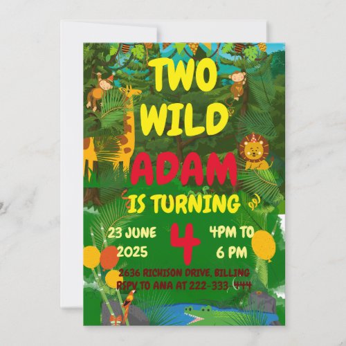 Two Wild Safari Animals 2nd Birthday Invitation