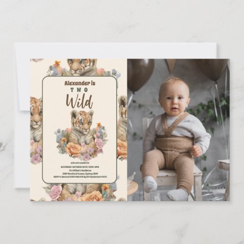 Two Wild Safari Animals 2nd Birthday Invitation