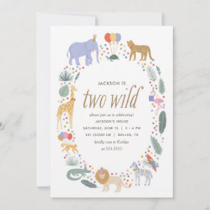 Two Wild Safari Animals 2nd Birthday Invitation
