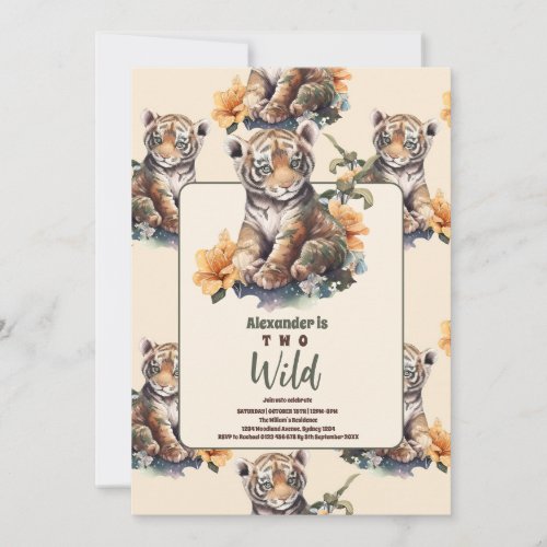 Two Wild Safari Animals 2nd Birthday Invitation