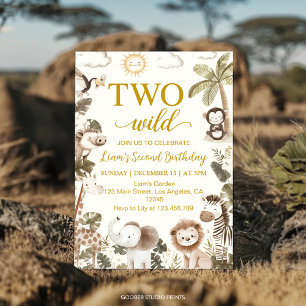 Two Wild Safari Animals 2nd Birthday Party Invitation