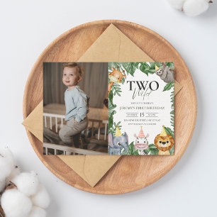Two Wild Safari Animals 2nd Birthday Photo Invitat Invitation