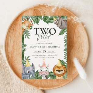 Two Wild Safari Animals 2nd Birthday Photo Invitation