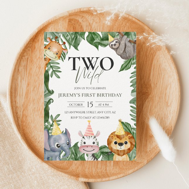 Two Wild Safari Animals 2nd Birthday Photo Invitation (Creator Uploaded)