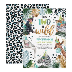 Two Wild Safari Animals 2nd Boy Birthday Party Invitation