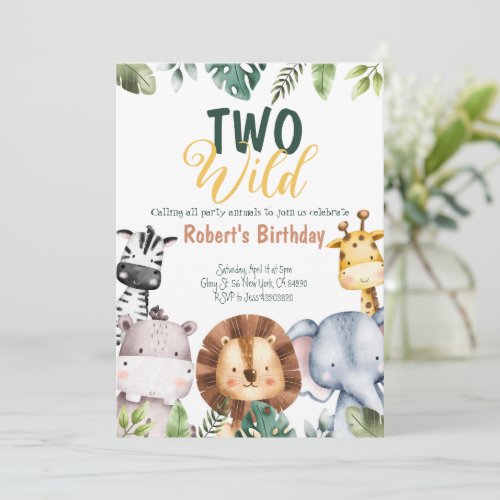 Two Wild Safari Animals Birthday Invitation 