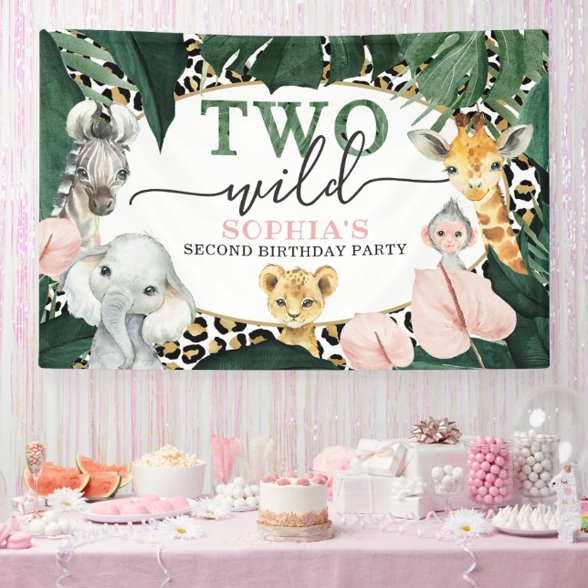 Two Wild Safari Animals Birthday Party Banner (Party)