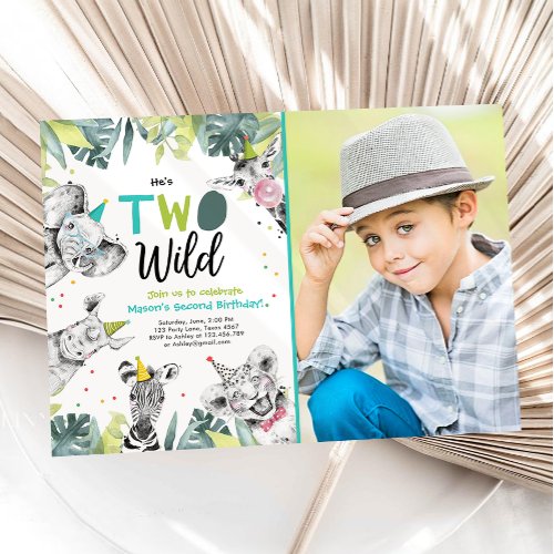 Two Wild Safari Animals Boy Birthday Invitation