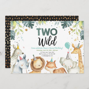 Two Wild Safari Animals Boy Birthday Invitation