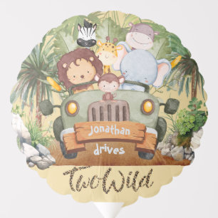 Two Wild Safari Animals Driving Car 2nd Birthday  Balloon