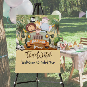 Two Wild Safari Animals Driving Car 2nd Birthday  Foam Board