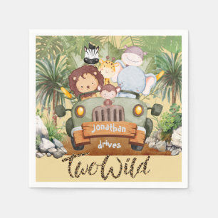 Two Wild Safari Animals Driving Car 2nd Birthday Napkins