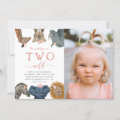 Two Wild Safari Animals Girl Birthday Photo Invitation (Front)