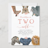 Two Wild Safari Animals Girl's 2nd Birthday  Invitation (Front)