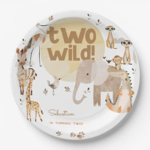 Two wild safari animals kids birthday paper plates
