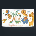 Two wild safari animals kids birthday party banner<br><div class="desc">Get ready for a wild adventure! 🦁🌈 Our Zazzle kid's birthday item is a colorful safari of fun and laughter. It's your golden ticket to a jungle-filled celebration. With playful safari animals and vibrant hues, this item sets the tone for a party as wild as your little explorer's imagination. Let's...</div>