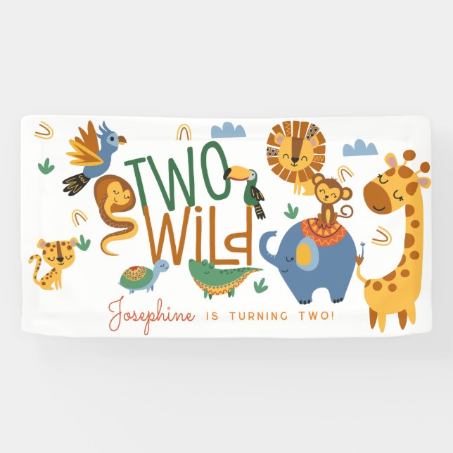 Two wild safari animals kids birthday party banner (Horizontal)