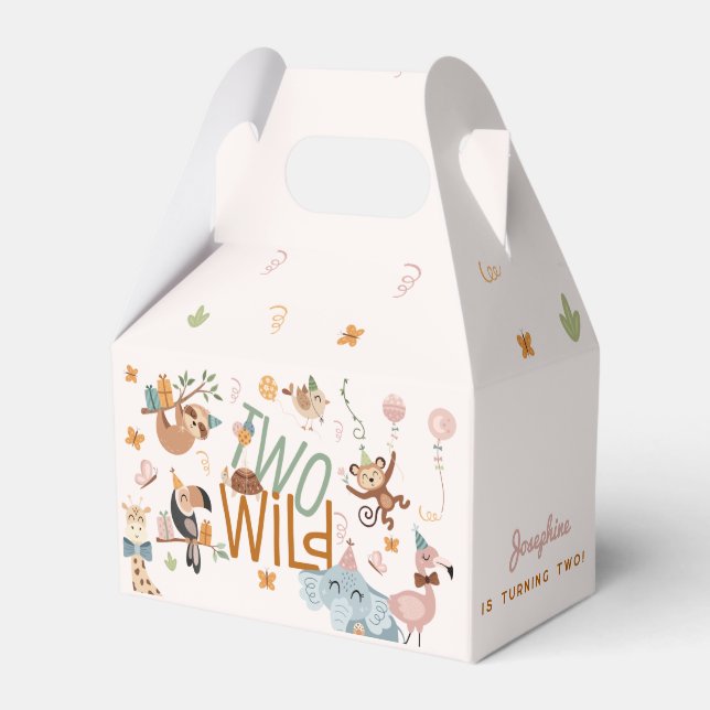 Two wild safari animals kids birthday party favor boxes (Front Side)