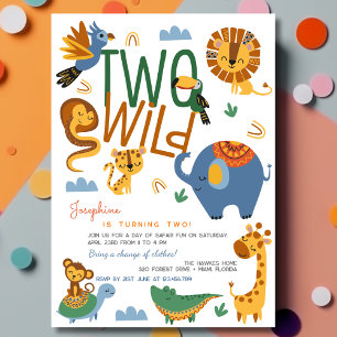 Two wild safari animals kids birthday party invitation