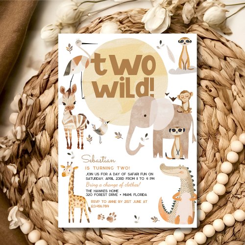 Two wild safari animals kids birthday party invitation