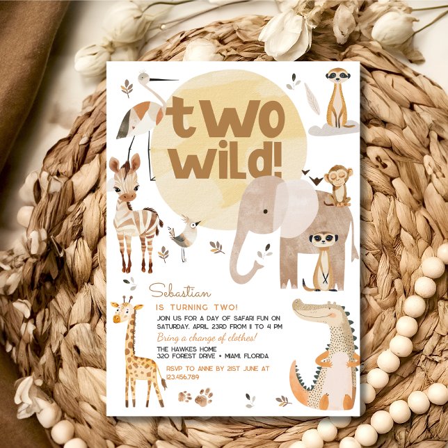 Two wild safari animals kids birthday party invitation (Creator Uploaded)