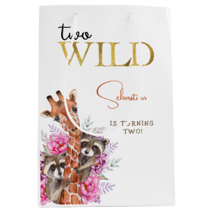 Two wild safari animals kids birthday party medium gift bag