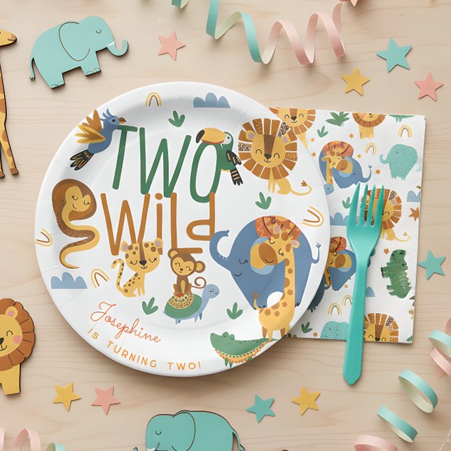 Two wild safari animals kids birthday party paper plates (Creator Uploaded)
