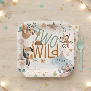 Two wild safari animals kids birthday party paper plates